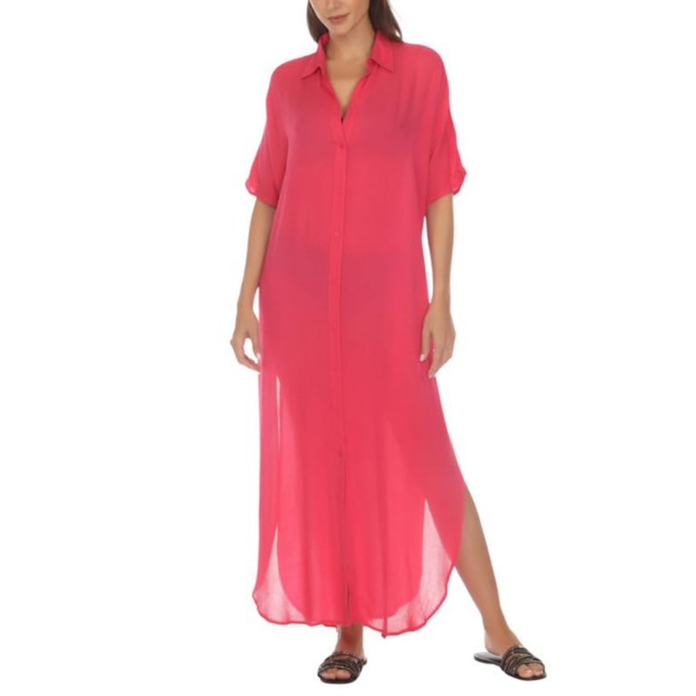 Raviya Women's Button-Down Maxi Dress Swim Cover-Up Size S Raspberry